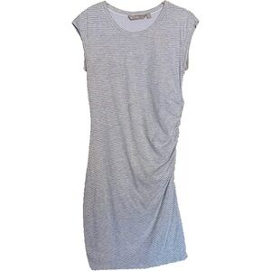 Athleta Dress Gray Striped Side Ruched Stretch Pima Cotton Sz Small Lightweight